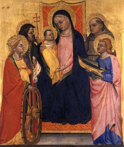 Enthroned Madonna and Child with Four Saints, ca. 1400 (tempera på poppeltre) av Italian School
