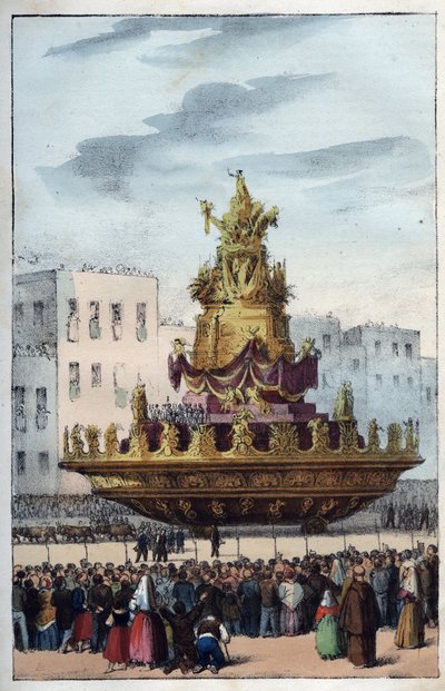 Festen for Santa Rosalia av Palermo (1130-1160), skytshelgen for Palermo - Festen for Santa Rosalia - (skytshelgen for Palermo i Italia) Festen for Santa Rosalia i Palermo på Sicilia - Festen for Santa Rosalia - gravering fra " "Bruk og skikker av Tutt av Italian School