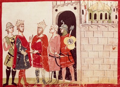 Federico II oppnår en avtale med sultanen av Jerusalem, miniatyr fra Chronicles of Giovanni Villani, manuskript, Italia 14. århundre. av Italian School