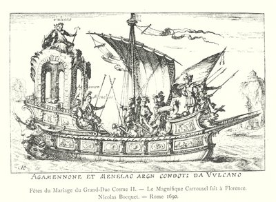 Høytider for bryllupet til storhertug Cosimo II, Den storslåtte karrusellen laget i Firenze, Nicolas Bocquet, Roma 1690 (gravering) av Italian School