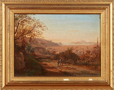 Figurer på en sti, Pianura Di Bagno (olje om bord) av Italian School