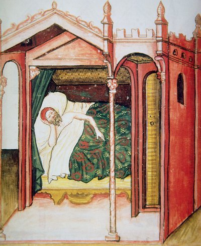 Fol.101r The Insomniac, illustrasjon fra Tacuinum Santiatis Codex Vindobonensis av Italian School