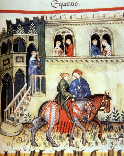 Fol.102r Ridning, illustrasjon fra Tacuinum Santiatis Codex Vindobonensis av Italian School