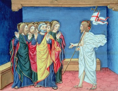Fol.132va Den oppstandne Kristus viser disiplene sine hender og såret i siden (vellum) av Italian School