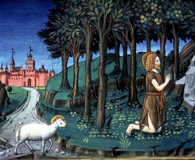Fol.143v Døperen Johannes ber i ørkenen (vellum) av Italian School