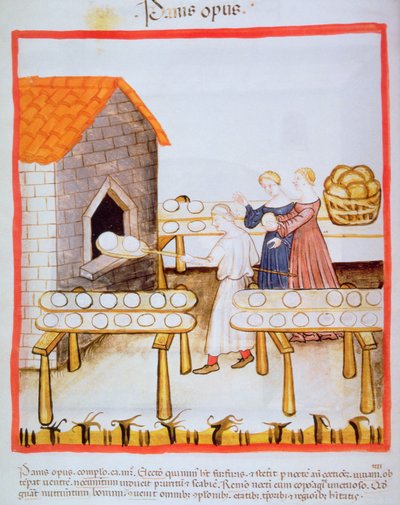 Fol.63v Baking av brunt brød, illustrasjon fra Tacuinum Sanitatis av Italian School
