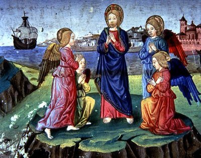 Fol.83r Kristus er beskyttet av en sirkel av engler (vellum) av Italian School