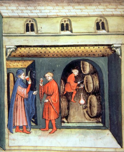 Fol.86v Aged Fruit Wine, illustrasjon fra Tacuinum Santiatis Codex Vindobonensis av Italian School