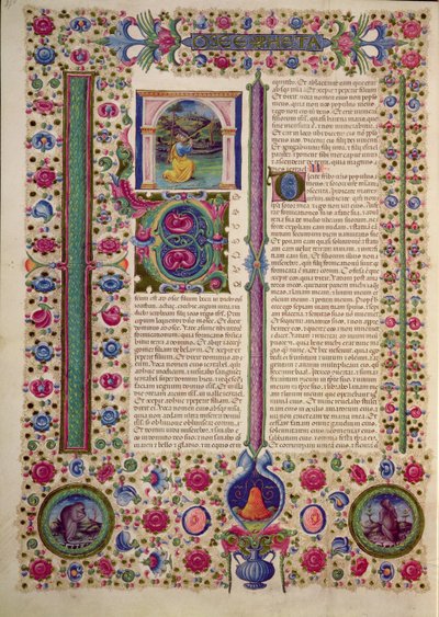 Fol.87v Åpning av boken til profeten Hosea (en mindre profet som forkynner mot avgudsdyrkende jøder), fra Borso d