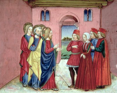 Fol.89R Fariseerne presenterer for Kristus en kvinne som er grepet i hor (vellum) av Italian School