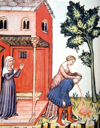 Fol.99v Throwing Up, illustrasjon fra Tacuinum Santiatis Codex Vindobonensis av Italian School