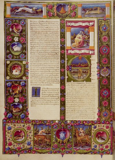 Fol. Slutten av Mosebok, begynnelsen av Josvas bok, fra Borso d'Este-bibelen. Volum 2 (vellum) av Italian School