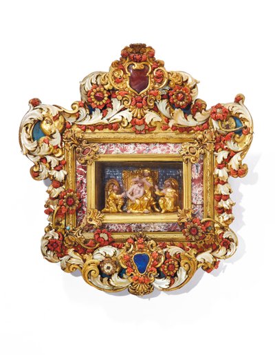 Ramme, Trapani, første halvdel av 1700-tallet (forgylt tre, bronse, perlemor, marmor, lapis lazuli, forgylt kobber og korall) av Italian School