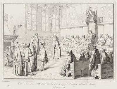 Francesco Petrarcas taler av Francesco da Carrara er forvirret i nærvær av Veneto-senatet av Italian School