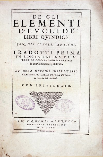 Frontispice av bind XV "Elementer" av den greske matematikeren Euclid (3. århundre f.Kr.) av Italian School