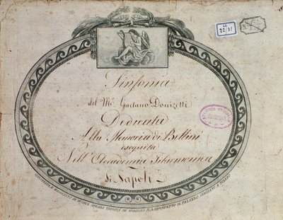 Frontispice detalj av "Symfoni i Es-dur: dedikert til minnet om Bellini" av Gaetano Donizetti (1797-1848). av Italian School