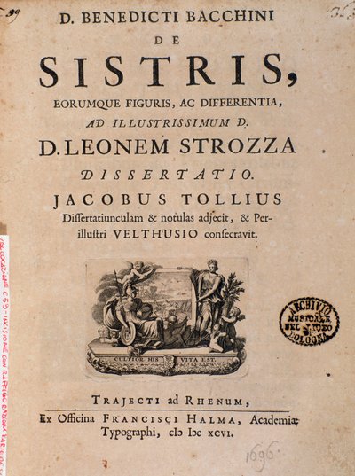 Frontispice fra "De sistri" av Benedictus Bacchinius av Italian School