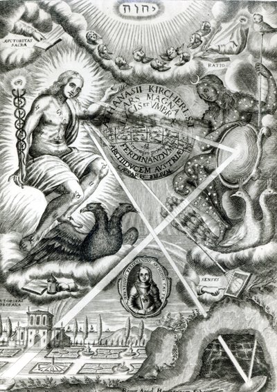 Frontispice av Ars Magna Lucis et Umbrae, av Athanasius Kircher (1601-80) Roma, 1646 av Italian School