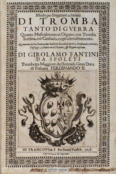 Frontispice of Way to learn trompetspillmetode for å lære trompet av Girolamo Fantini (1600-1675) av Italian School