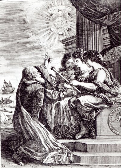 Frontispice til Opere di Galileo Galilei, utgitt i Bologna i 1656 av Italian School
