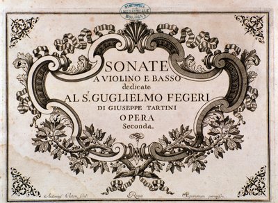 Frontispice av musikalsk partitur for Sonatas av Giuseppe Tartini (litho) av Italian School