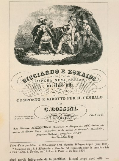 Frontispice til en cembaloreduksjon av 'Ricciardo and Zoraide' av Gioachino Rossini (litho) av Italian School