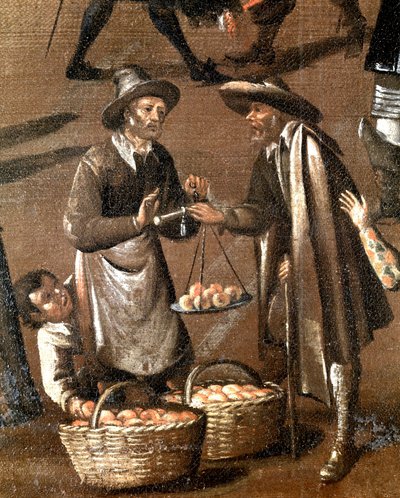 Fruktselger og liten tyv, detalj (maleri av Italian School