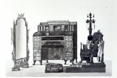 Møbler i gresk stil fra arkitektoniske dekorasjoner av Gaetano Landi, gravert av G. DArgenzio, 1810 av Italian School