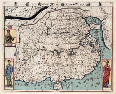 Geografisk kart over Kina fra "En diskurs om kongeriket Kina, tatt ut av Ricius og Trigautius" av Matteo Ricci (1552-1610), av Italian School