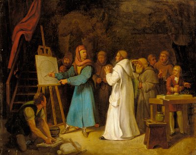 Giotto demonstrerer kunsten å tegne i atelieret sitt av Italian School