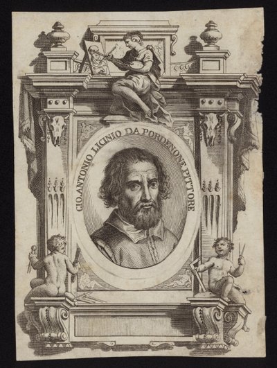 Giovanni Antonio de Sacchis, også kjent som Il Pordenone og Giovanni Antonio Licinio. Gravering av Giorgio Vasari av Italian School