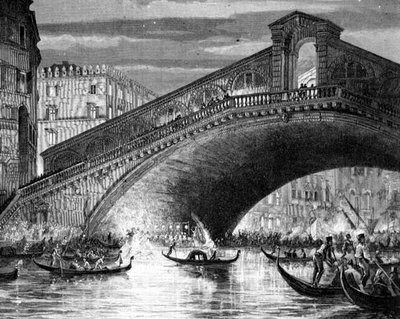 Canal Grande og Rialtobroen under karnevalet av Italian School