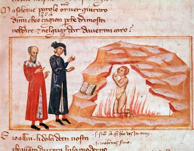 Guido Guinizzelli and the souls of the lustful (sang 23 fra Purgatory, in the Divine Comedy) - Minature av Italian School