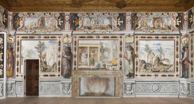Hall of the Zodiac: Guder som straffer menn og mannsfigurer som representerer månedene i året (fresco) av Italian School