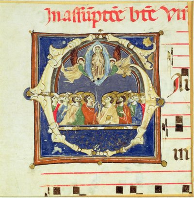 Historikert initial G som skildrer Jomfruens antagelse av Italian School