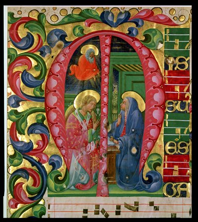 Historikert initial M som viser kunngjøringen av Italian School