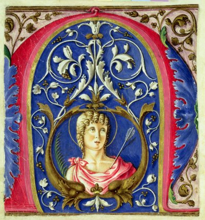 Historikert initial N som viser St. Sebastian av Italian School