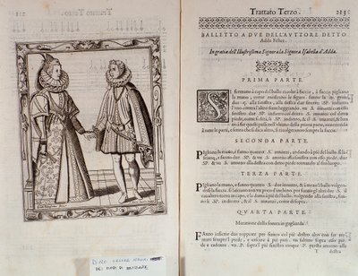 Hvordan danse en ballett for to Dobbeltside av Le Gratie dAmore (Le Grazie dAmore) av den italienske danseren Cesare Negri kalt Il Trombone (1536-1604), traktat om dans av Italian School