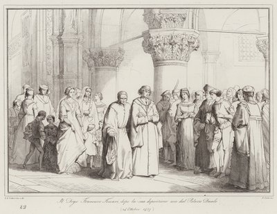 Doge Francesco Foscari, etter at hans avsetning forlater Dogepalasset av Italian School