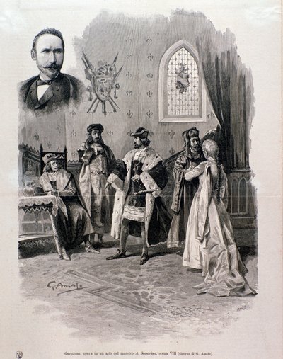 Illustrasjon av Pierre Gringoire, verk av Antonio Scontrino av Italian School