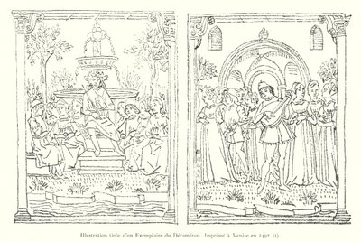Illustrasjon fra en kopi av Decameron, trykt i Venezia i 1492, I (gravering) av Italian School