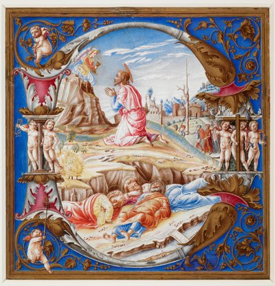 Initial D, som viser smerten i hagen, fra en korbok (Legg til 74233 A), ca. 1500 (vellum) av Italian School