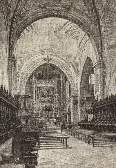 Interiør i Chiaravalle kirke, Italia, gravering fra tegning av Quinto Michetti, fra L'Illustration Italiana, nr. 5, 3. februar av Italian School