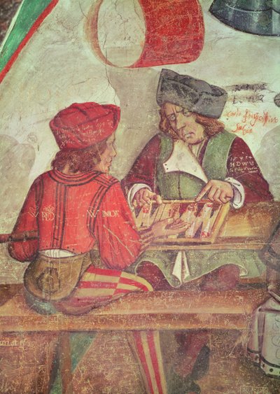 Interiør i et vertshus, detalj av backgammonspillere (fresco) av Italian School