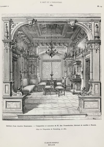 Interiør av soverom i nyrenessansestil av Possenbacher, Monaco, illustrasjon fra L