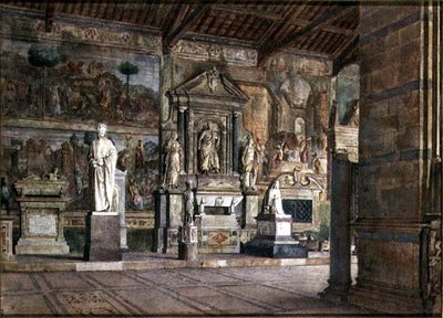 Interiør av Campo Santo i Pisa, ca. 1845 (akvarell på papir) av Italian School