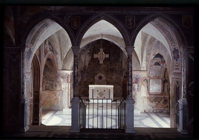 Innvendig visning av presbyteriet og alteret, st benedict hule (sacro speco) Subiaco av Italian School
