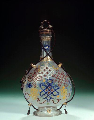 Italiensk kunst: glassflaske med polykrome dekorasjoner. Laget i Italia. Paris fra 1500-tallet, Louvre-museet av Italian School