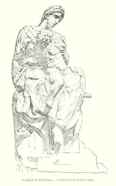 The Charity of Michelangelo, det nye sakristiet i San Lorenzo (gravering) av Italian School