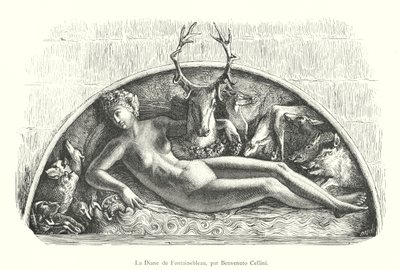 Diana av Fontainebleau, av Benvenuto Cellini (gravering) av Italian School